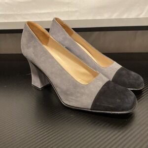 Rare Vintage Carlos Sanchez Gray With Black Toe Suede Pumps 8B Made In Spain